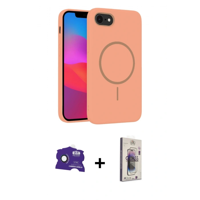 MARSİLYAN™- iPhone 16E Kılıf Siluet Doku Özel Seri - Siyah Bilvis 3D Cam Ekran Koruyucu + Rainbow Bilvis Titan Kamera Lens