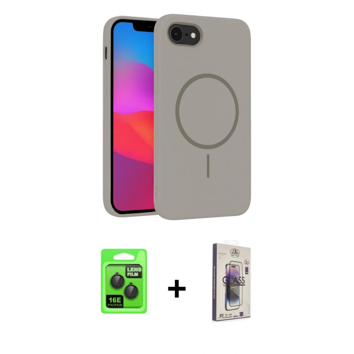 MARSİLYAN™- iPhone 16E Kılıf Siluet Doku Özel Seri - Siyah Bilvis 3D Cam Ekran Koruyucu + Raze Metal Kamera Lens - SH