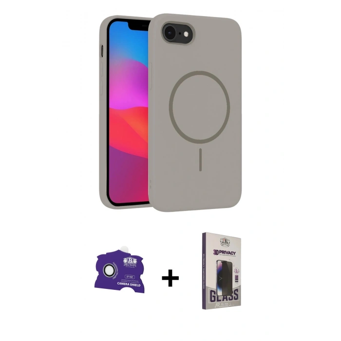 MARSİLYAN™- iPhone 16E Kılıf Siluet Doku Özel Seri - Siyah Bilvis Hayalet Cam Ekran Koruyucu + Bilvis Titan Kamera Lens - BZ