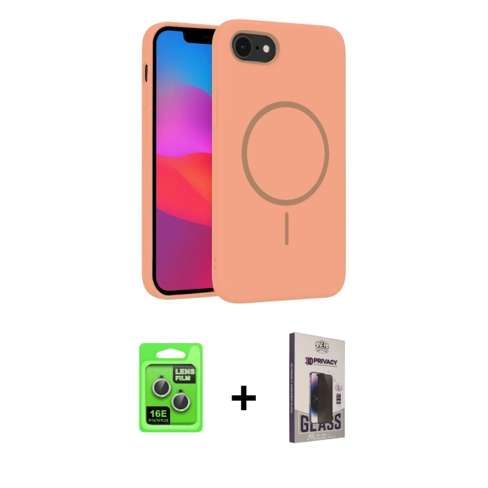 MARSİLYAN™- iPhone 16E Kılıf Siluet Doku Özel Seri - Siyah Bilvis Hayalet Cam Ekran Koruyucu + Raze Metal Kamera Lens - GS