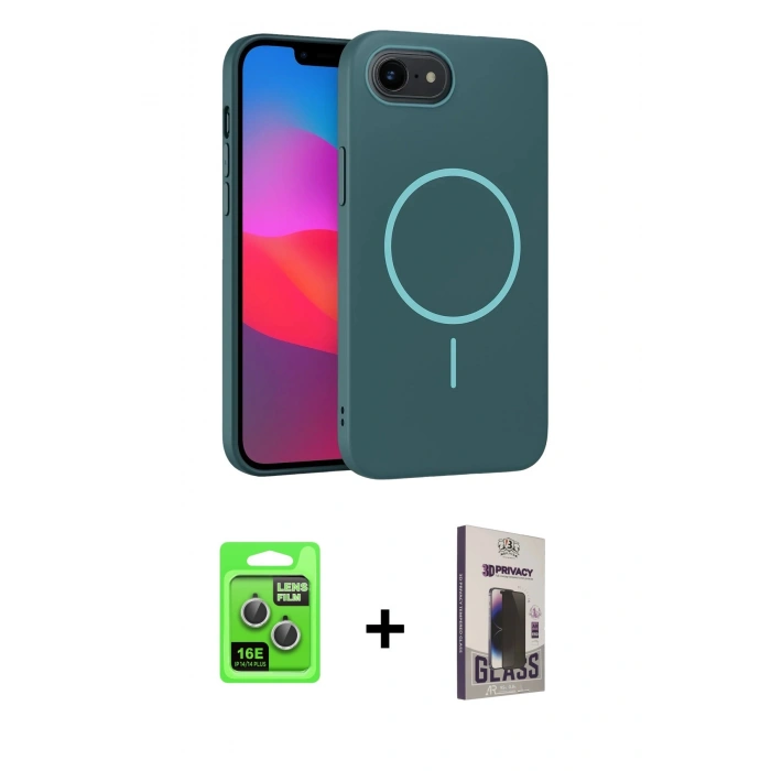 MARSİLYAN™- iPhone 16E Kılıf Siluet Doku Özel Seri - Siyah Bilvis Hayalet Cam Ekran Koruyucu + Raze Metal Kamera Lens - GS