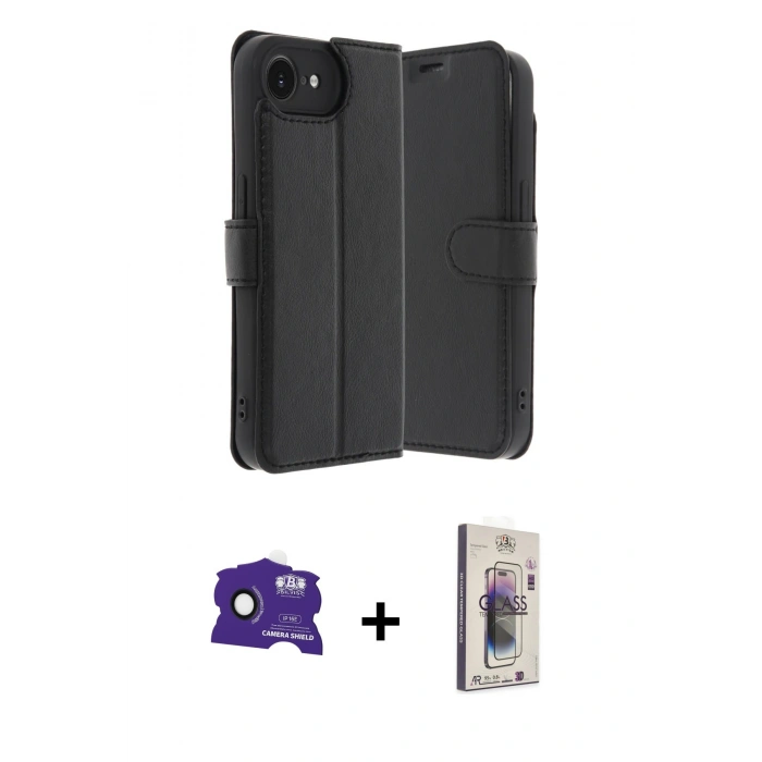 MARSİLYAN™- iPhone 16E Kılıf Siluet Işık Serisi - Siyah Bilvis 3D Cam Ekran Koruyucu + Bilvis Titan Kamera Lens - SH