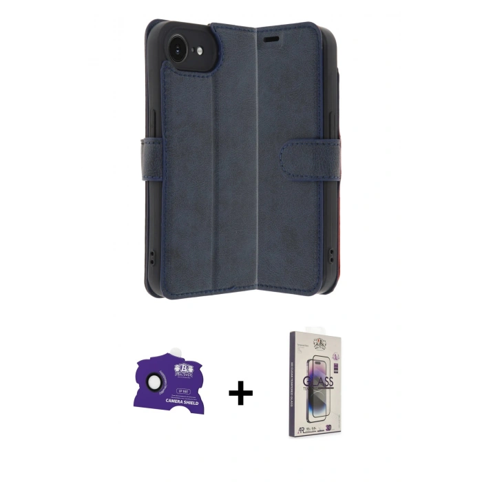 MARSİLYAN™- iPhone 16E Kılıf Siluet Işık Serisi - Siyah Bilvis 3D Cam Ekran Koruyucu + Bilvis Titan Kamera Lens - SH