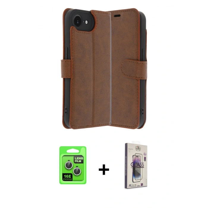 MARSİLYAN™- iPhone 16E Kılıf Siluet Işık Serisi - Siyah Bilvis 3D Cam Ekran Koruyucu + Raze Metal Kamera Lens - GS