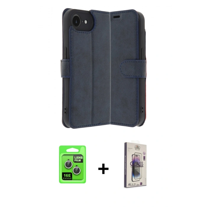 MARSİLYAN™- iPhone 16E Kılıf Siluet Işık Serisi - Siyah Bilvis 3D Cam Ekran Koruyucu + Raze Metal Kamera Lens - GS