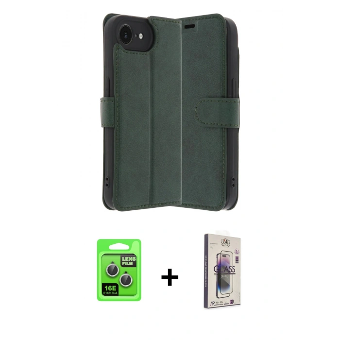 MARSİLYAN™- iPhone 16E Kılıf Siluet Işık Serisi - Siyah Bilvis 3D Cam Ekran Koruyucu + Raze Metal Kamera Lens - GS