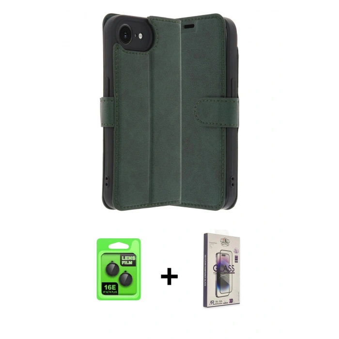 MARSİLYAN™- iPhone 16E Kılıf Siluet Işık Serisi - Siyah Bilvis 3D Cam Ekran Koruyucu + Raze Metal Kamera Lens - SH