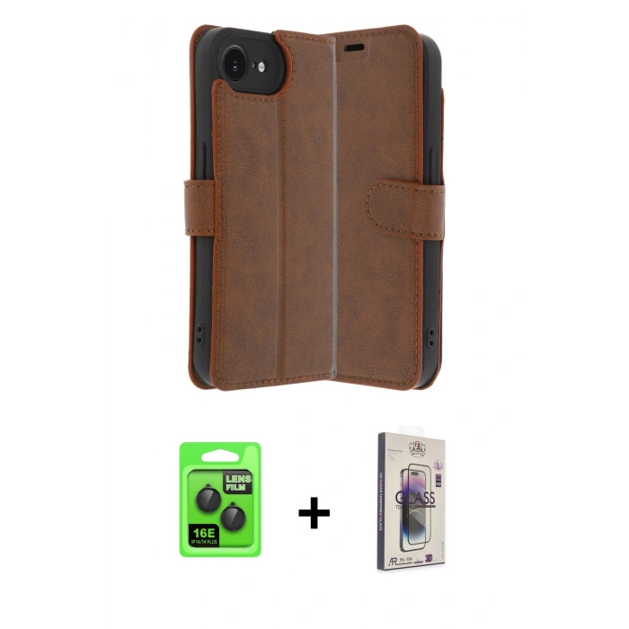 MARSİLYAN™- iPhone 16E Kılıf Siluet Işık Serisi - Siyah Bilvis 3D Cam Ekran Koruyucu + Raze Metal Kamera Lens - SH