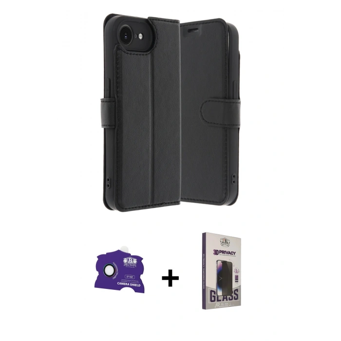 MARSİLYAN™- iPhone 16E Kılıf Siluet Işık Serisi - Siyah Bilvis Hayalet Cam Ekran Koruyucu + Bilvis Titan Kamera Lens - RW