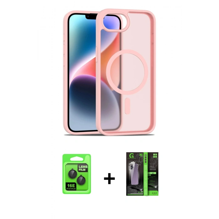 MARSİLYAN™- iPhone 16E Kılıf Siluet Minimal Prime - Şeffaf 360 Full Body Arka Koruyucu + Raze Metal Kamera Lens - SH