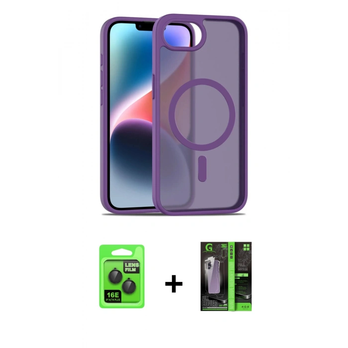 MARSİLYAN™- iPhone 16E Kılıf Siluet Minimal Prime - Şeffaf 360 Full Body Arka Koruyucu + Raze Metal Kamera Lens - SH