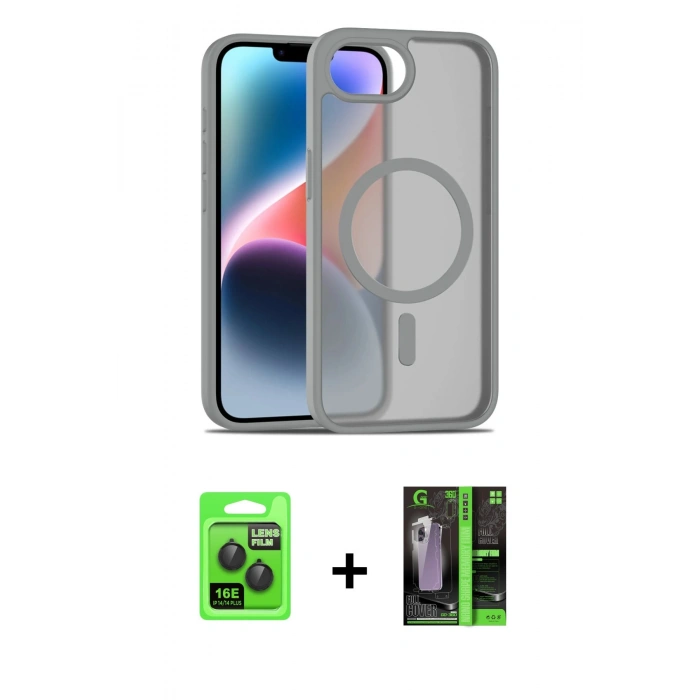 MARSİLYAN™- iPhone 16E Kılıf Siluet Minimal Prime - Şeffaf 360 Full Body Arka Koruyucu + Raze Metal Kamera Lens - SH
