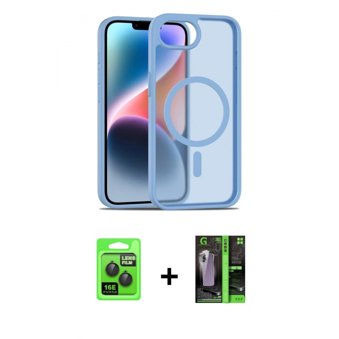 MARSİLYAN™- iPhone 16E Kılıf Siluet Minimal Prime - Şeffaf 360 Full Body Arka Koruyucu + Raze Metal Kamera Lens - SH