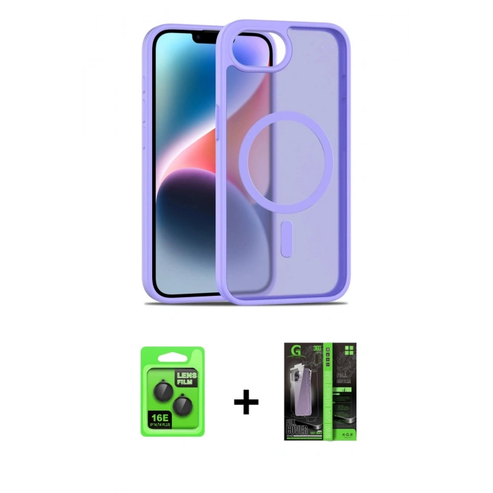 MARSİLYAN™- iPhone 16E Kılıf Siluet Minimal Prime - Şeffaf 360 Full Body Arka Koruyucu + Raze Metal Kamera Lens - SH