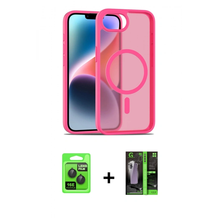 MARSİLYAN™- iPhone 16E Kılıf Siluet Minimal Prime - Şeffaf 360 Full Body Arka Koruyucu + Raze Metal Kamera Lens - SH