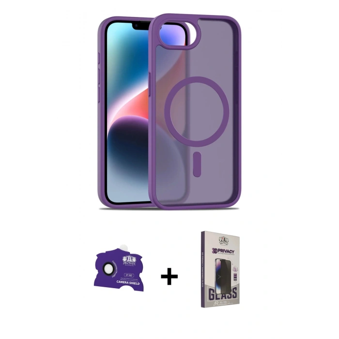 MARSİLYAN™- iPhone 16E Kılıf Siluet Minimal Prime - Siyah Bilvis Hayalet Cam Ekran Koruyucu + Bilvis Titan Kamera Lens - SH