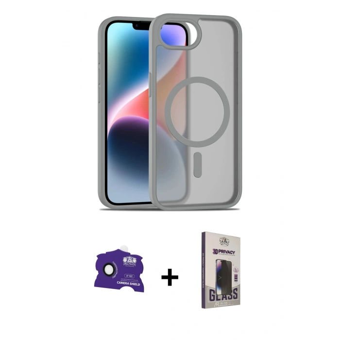 MARSİLYAN™- iPhone 16E Kılıf Siluet Minimal Prime - Siyah Bilvis Hayalet Cam Ekran Koruyucu + Bilvis Titan Kamera Lens - SH