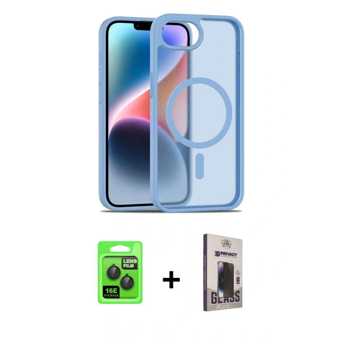 MARSİLYAN™- iPhone 16E Kılıf Siluet Minimal Prime - Siyah Bilvis Hayalet Cam Ekran Koruyucu + Raze Metal Kamera Lens - SH