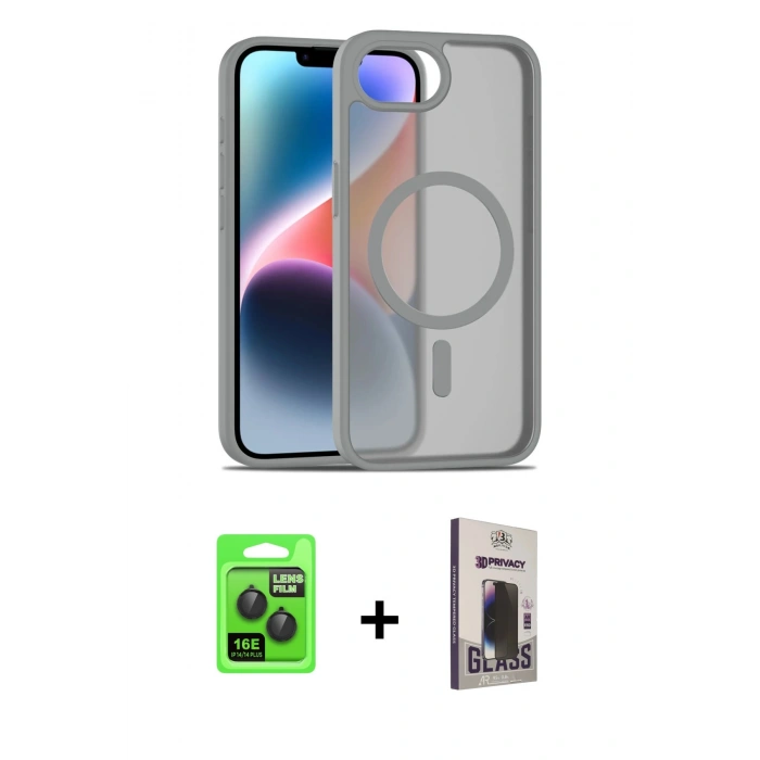 MARSİLYAN™- iPhone 16E Kılıf Siluet Minimal Prime - Siyah Bilvis Hayalet Cam Ekran Koruyucu + Raze Metal Kamera Lens - SH