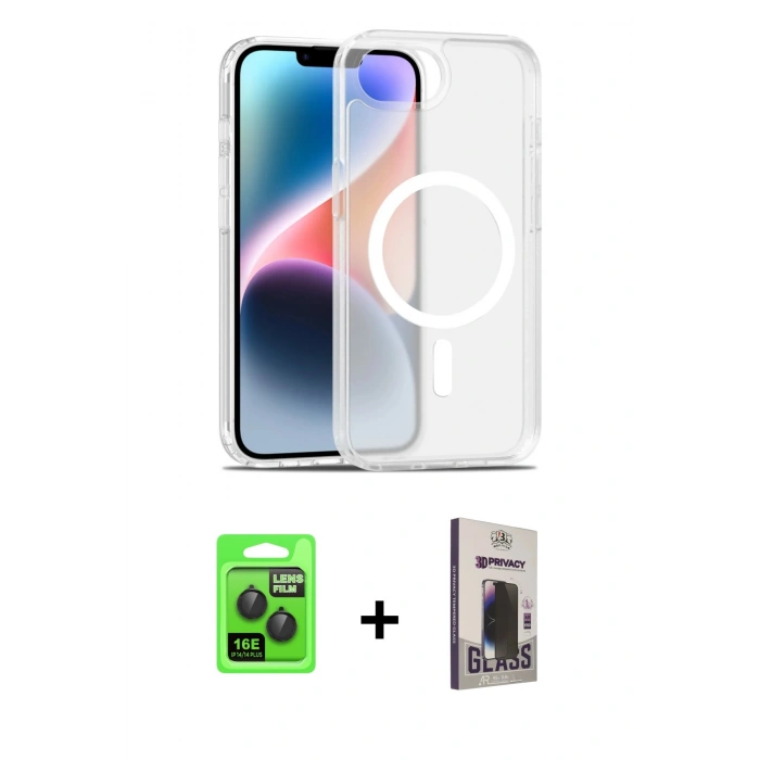MARSİLYAN™- iPhone 16E Kılıf Siluet Minimal Prime - Siyah Bilvis Hayalet Cam Ekran Koruyucu + Raze Metal Kamera Lens - SH