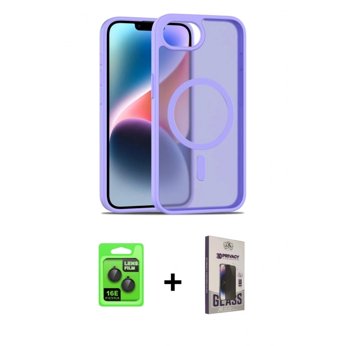MARSİLYAN™- iPhone 16E Kılıf Siluet Minimal Prime - Siyah Bilvis Hayalet Cam Ekran Koruyucu + Raze Metal Kamera Lens - SH