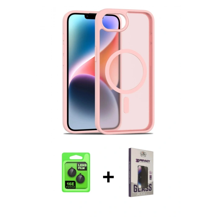 MARSİLYAN™- iPhone 16E Kılıf Siluet Minimal Prime - Siyah Bilvis Hayalet Cam Ekran Koruyucu + Raze Metal Kamera Lens - SH