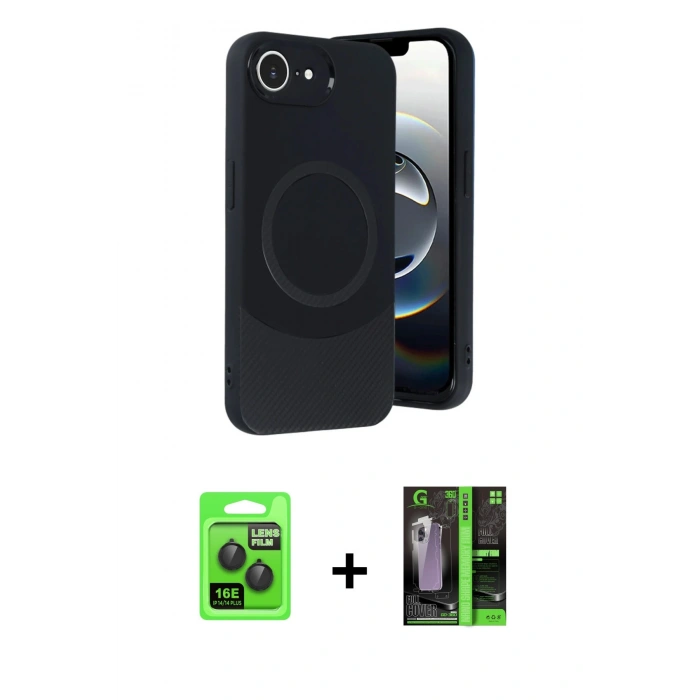 MARSİLYAN™- iPhone 16E Kılıf Ufuk Serisi - Şeffaf 360 Full Body Arka Koruyucu + Raze Metal Kamera Lens - SH