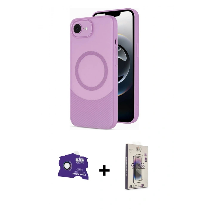 MARSİLYAN™- iPhone 16E Kılıf Ufuk Serisi - Siyah Bilvis 3D Cam Ekran Koruyucu + Bilvis Titan Kamera Lens - RW