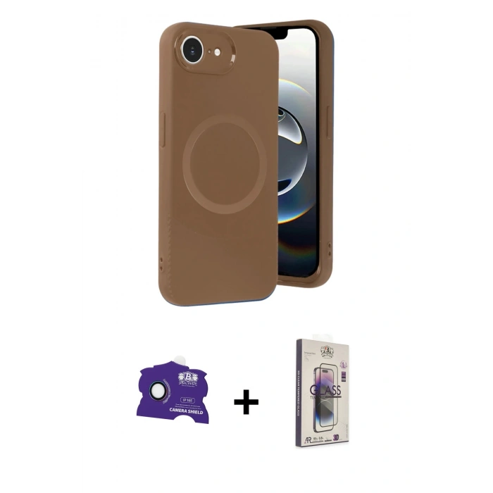 MARSİLYAN™- iPhone 16E Kılıf Ufuk Serisi - Siyah Bilvis 3D Cam Ekran Koruyucu + Bilvis Titan Kamera Lens - RW