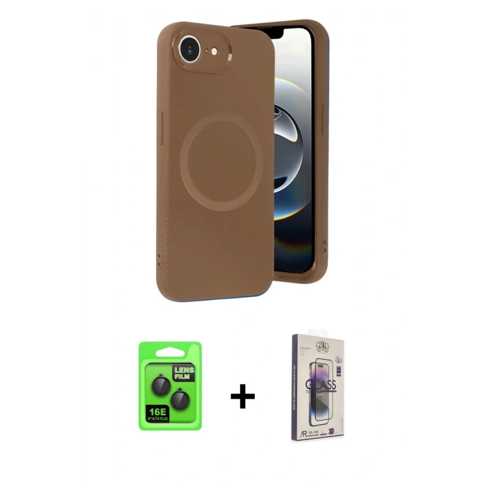 MARSİLYAN™- iPhone 16E Kılıf Ufuk Serisi - Siyah Bilvis 3D Cam Ekran Koruyucu + Raze Metal Kamera Lens - SH