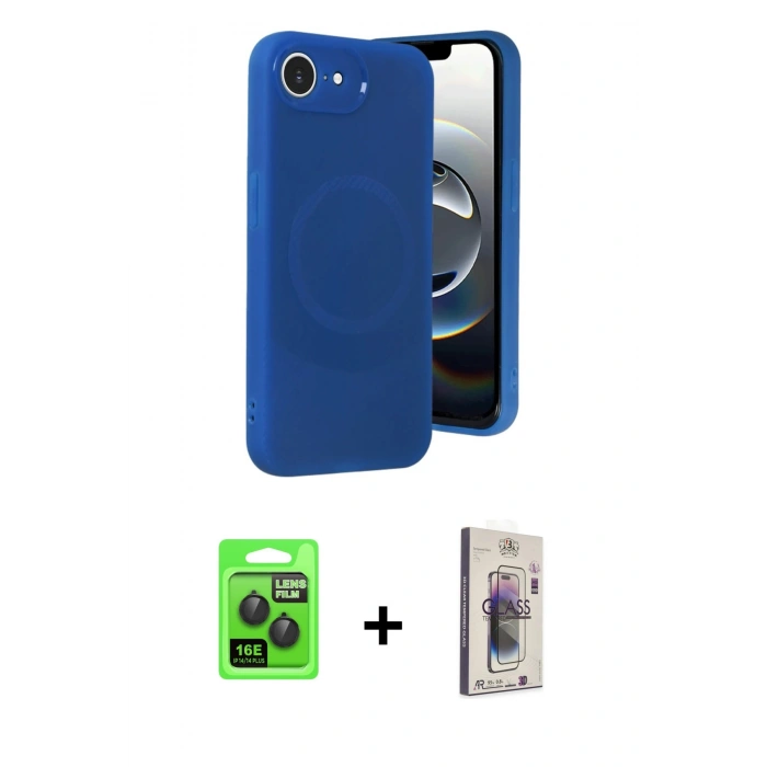 MARSİLYAN™- iPhone 16E Kılıf Ufuk Serisi - Siyah Bilvis 3D Cam Ekran Koruyucu + Raze Metal Kamera Lens - SH