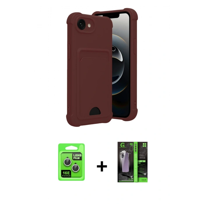 MARSİLYAN™- iPhone 16E Kılıf Vadi Çizgi Prime - Şeffaf 360 Full Body Arka Koruyucu + Raze Metal Kamera Lens - GS