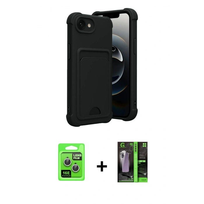 MARSİLYAN™- iPhone 16E Kılıf Vadi Çizgi Prime - Şeffaf 360 Full Body Arka Koruyucu + Raze Metal Kamera Lens - GS