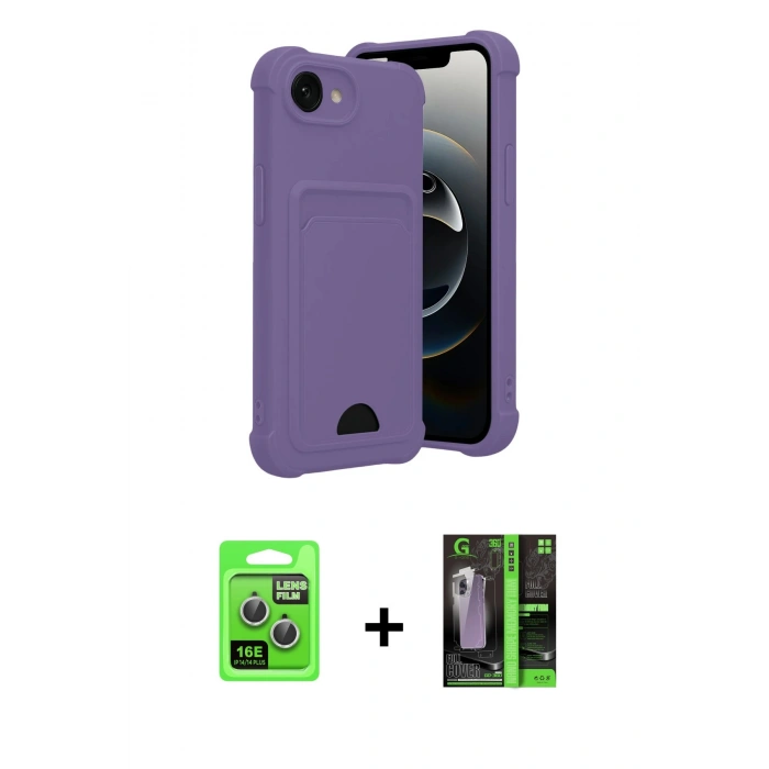 MARSİLYAN™- iPhone 16E Kılıf Vadi Çizgi Prime - Şeffaf 360 Full Body Arka Koruyucu + Raze Metal Kamera Lens - GS