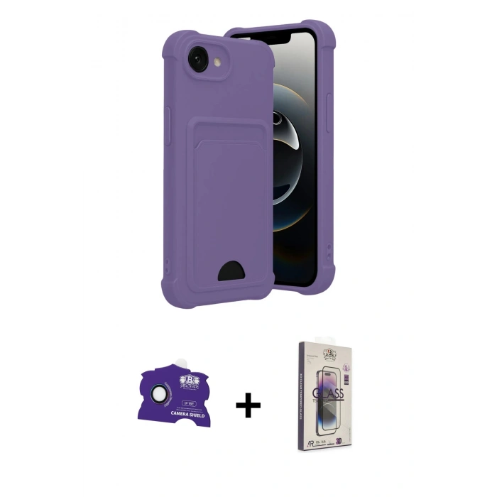 MARSİLYAN™- iPhone 16E Kılıf Vadi Çizgi Prime - Siyah Bilvis 3D Cam Ekran Koruyucu + Bilvis Titan Kamera Lens - RW