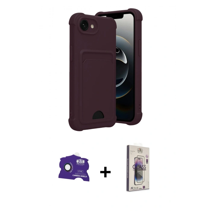MARSİLYAN™- iPhone 16E Kılıf Vadi Çizgi Prime - Siyah Bilvis 3D Cam Ekran Koruyucu + Bilvis Titan Kamera Lens - RW