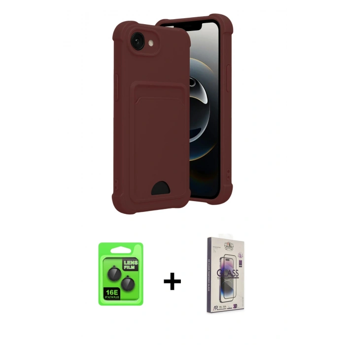 MARSİLYAN™- iPhone 16E Kılıf Vadi Çizgi Prime - Siyah Bilvis 3D Cam Ekran Koruyucu + Raze Metal Kamera Lens - SH