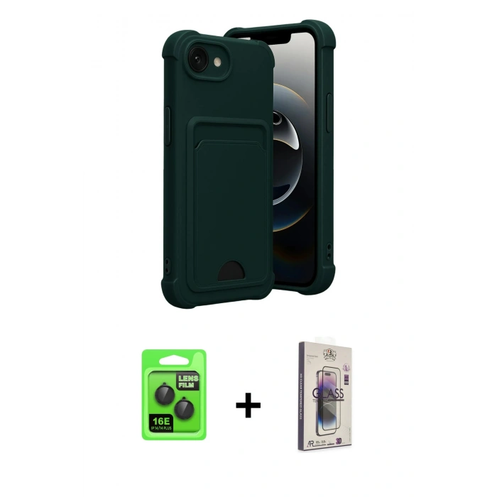 MARSİLYAN™- iPhone 16E Kılıf Vadi Çizgi Prime - Siyah Bilvis 3D Cam Ekran Koruyucu + Raze Metal Kamera Lens - SH