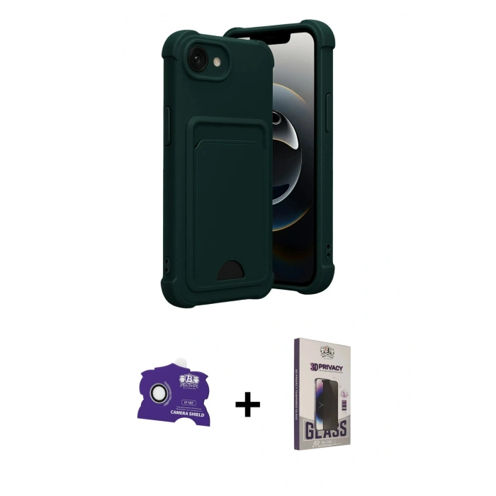 MARSİLYAN™- iPhone 16E Kılıf Vadi Çizgi Prime - Siyah Bilvis Hayalet Cam Ekran Koruyucu + Bilvis Titan Kamera Lens - BZ