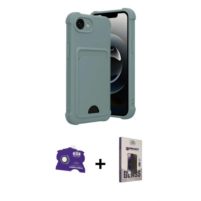 MARSİLYAN™- iPhone 16E Kılıf Vadi Çizgi Prime - Siyah Bilvis Hayalet Cam Ekran Koruyucu + Bilvis Titan Kamera Lens - BZ