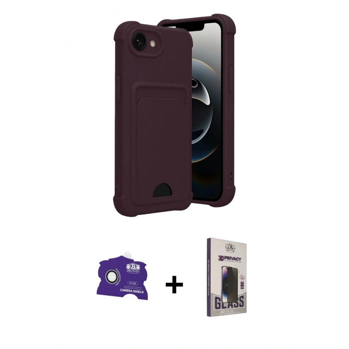 MARSİLYAN™- iPhone 16E Kılıf Vadi Çizgi Prime - Siyah Bilvis Hayalet Cam Ekran Koruyucu + Bilvis Titan Kamera Lens - BZ