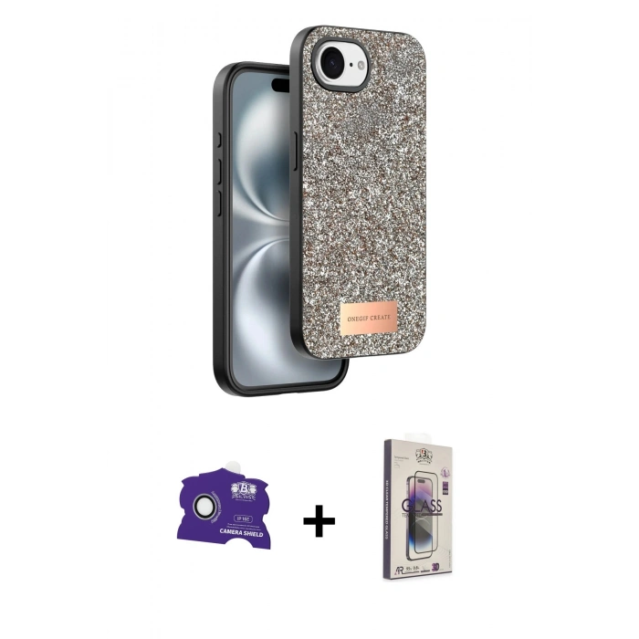 MARSİLYAN™- iPhone 16E Kılıf Vadi Klasik Serisi - Siyah Bilvis 3D Cam Ekran Koruyucu + Bilvis Titan Kamera Lens - BZ