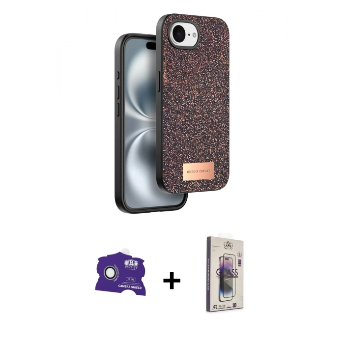 MARSİLYAN™- iPhone 16E Kılıf Vadi Klasik Serisi - Siyah Bilvis 3D Cam Ekran Koruyucu + Bilvis Titan Kamera Lens - BZ