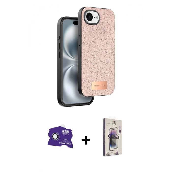 MARSİLYAN™- iPhone 16E Kılıf Vadi Klasik Serisi - Siyah Bilvis 3D Cam Ekran Koruyucu + Bilvis Titan Kamera Lens - BZ
