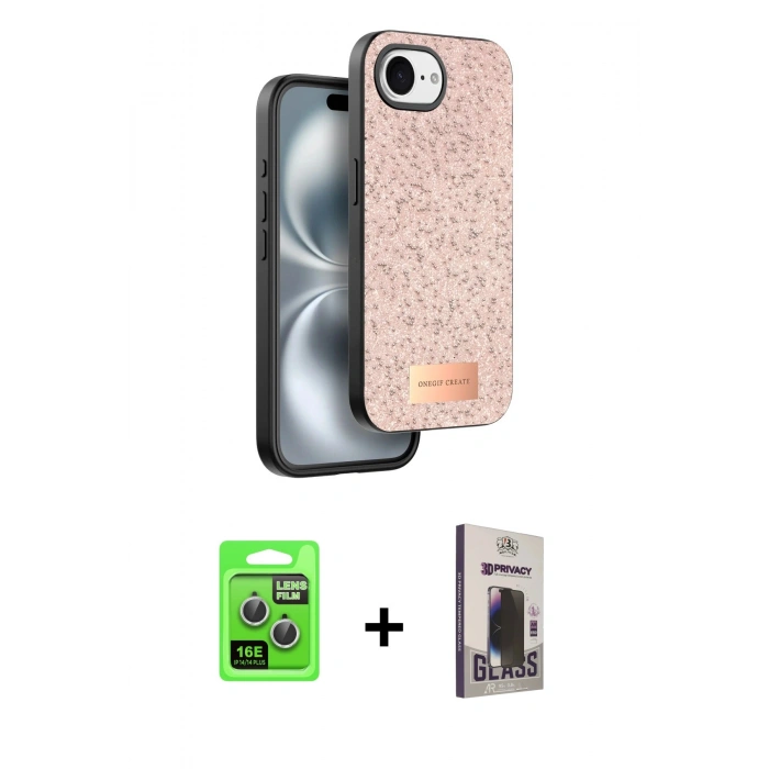 MARSİLYAN™- iPhone 16E Kılıf Vadi Klasik Serisi - Siyah Bilvis Hayalet Cam Ekran Koruyucu + Raze Metal Kamera Lens - GS