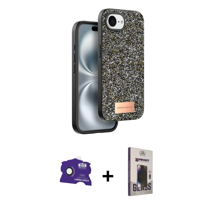 MARSİLYAN™- iPhone 16E Kılıf Vadi Klasik Serisi - Siyah Bilvis Hayalet Cam Ekran Koruyucu + Bilvis Titan Kamera Lens - RW