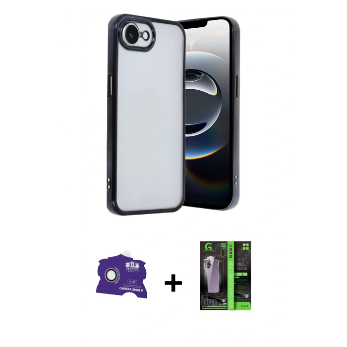MARSİLYAN™- iPhone 16E Kılıf Vadi Minimal - Şeffaf 360 Full Body Arka Koruyucu + Beyaz Bilvis Titan Kamera Lens