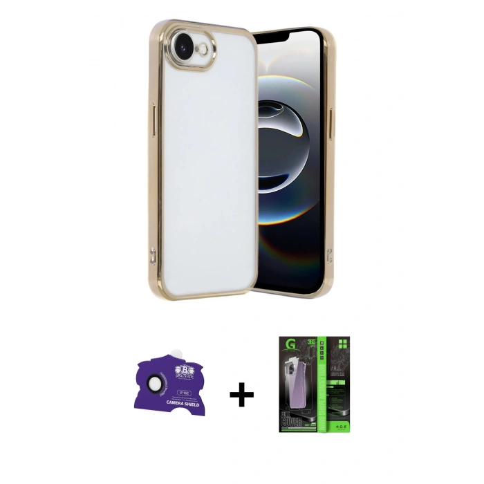MARSİLYAN™- iPhone 16E Kılıf Vadi Minimal - Şeffaf 360 Full Body Arka Koruyucu + Siyah Bilvis Titan Kamera Lens