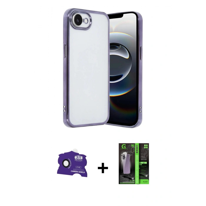 MARSİLYAN™- iPhone 16E Kılıf Vadi Minimal - Şeffaf 360 Full Body Arka Koruyucu + Siyah Bilvis Titan Kamera Lens