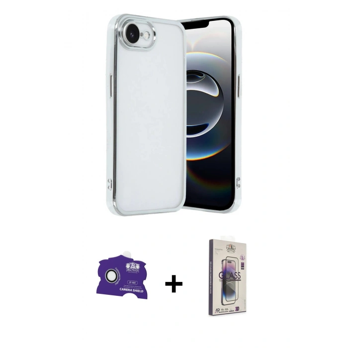 MARSİLYAN™- iPhone 16E Kılıf Vadi Minimal - Siyah Bilvis 3D Cam Ekran Koruyucu + Bilvis Titan Kamera Lens - BZ